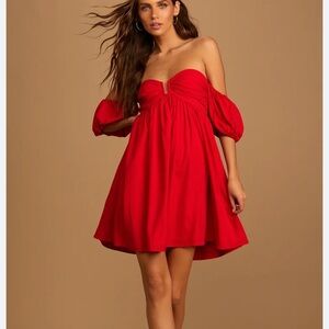 Lulus my dream date red off the shoulder dress
